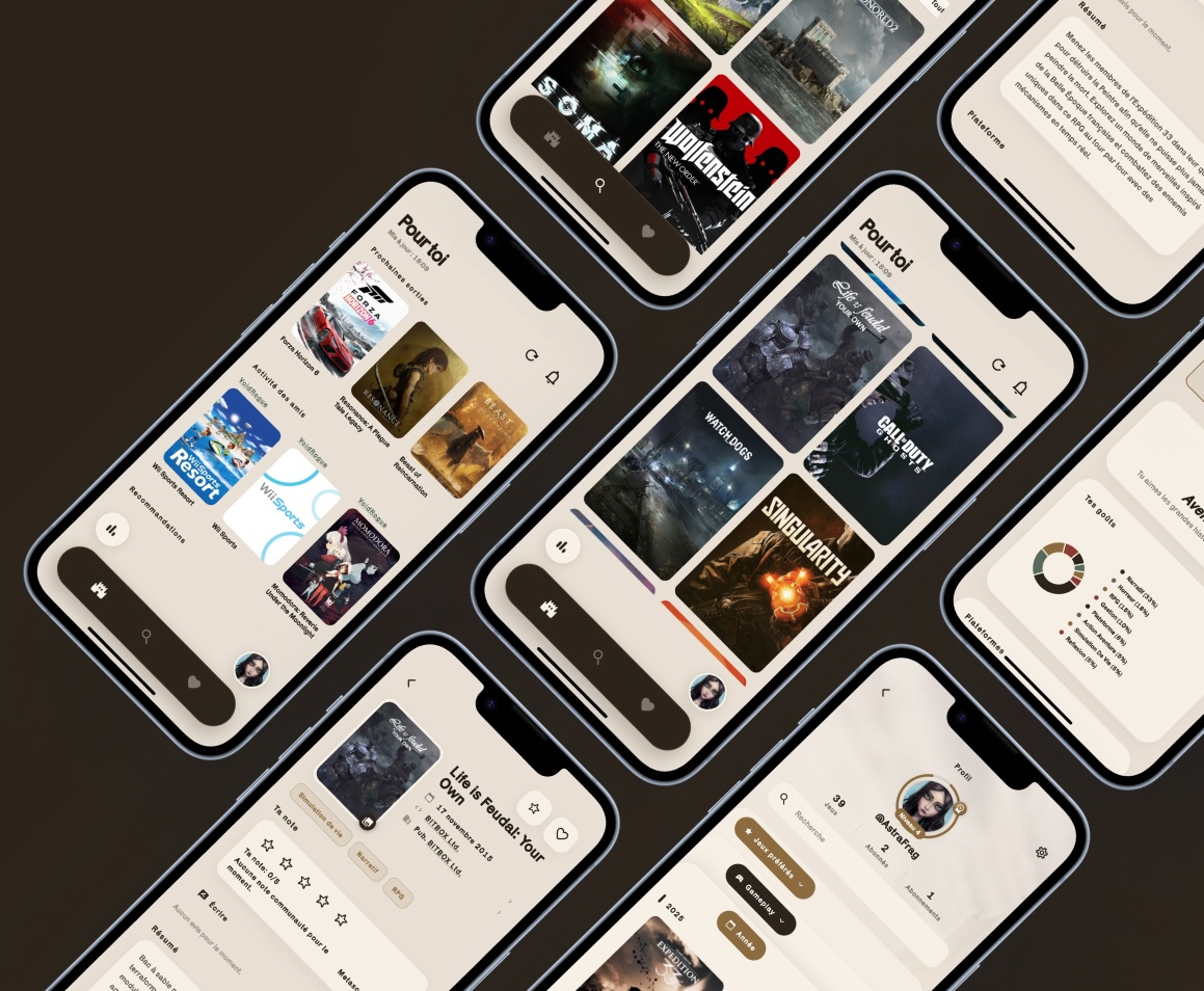 Apercu de plusieurs ecrans de l'application gamely